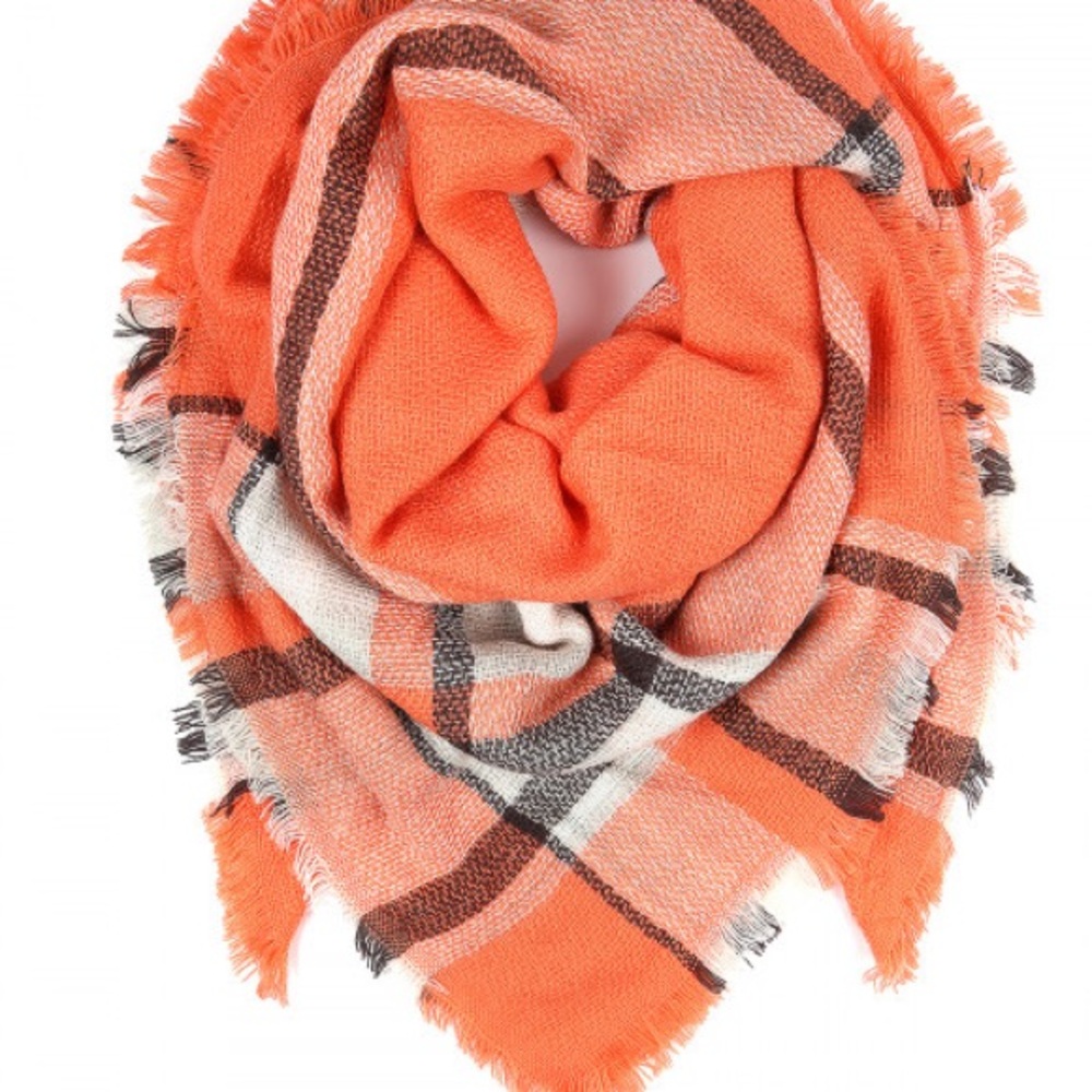 Orange and Black Plaid Oversized Scarf